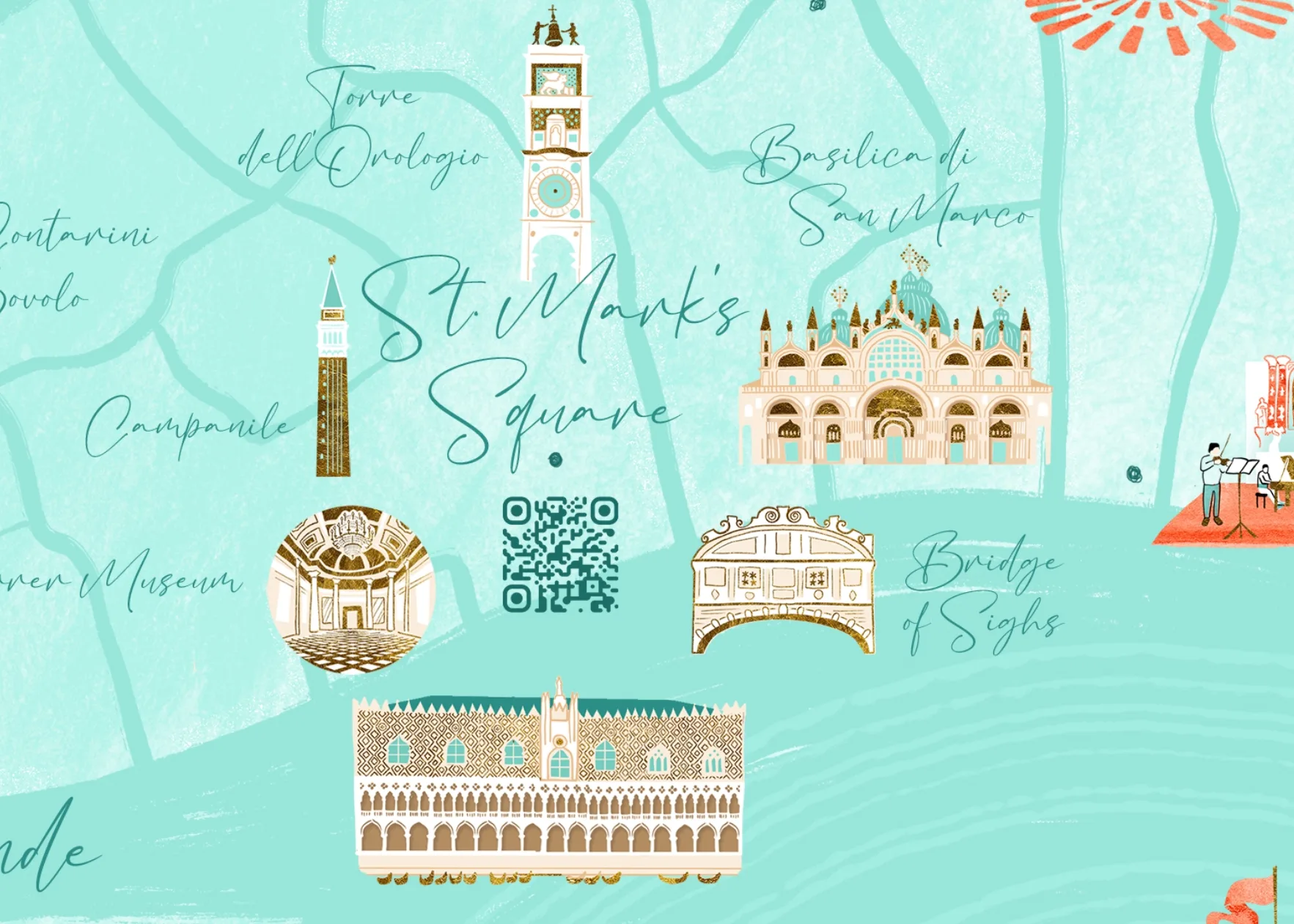 First detail of Illustrated Venice A2 poster
