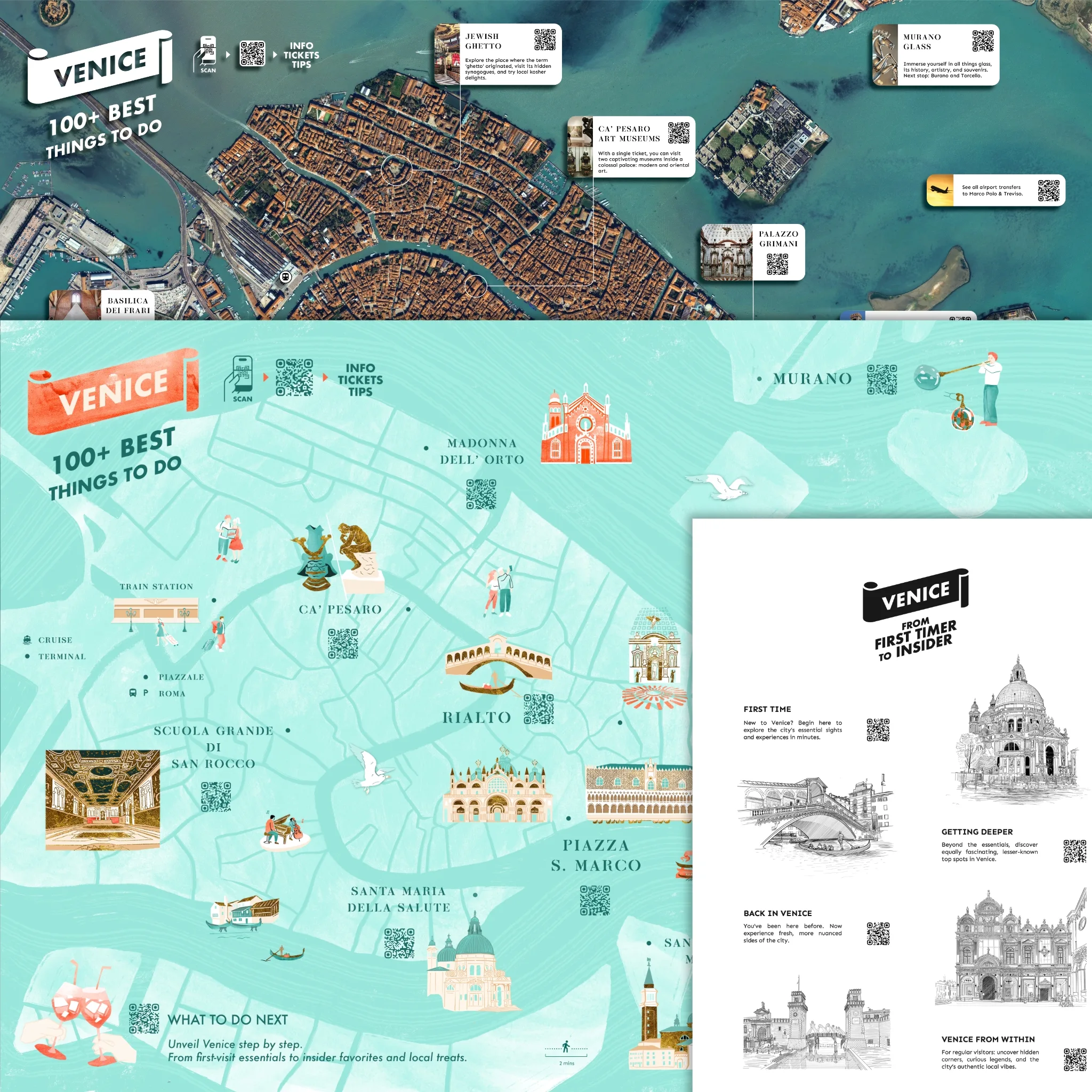 Collage con 3 dei poster CityScrolls di Venezia