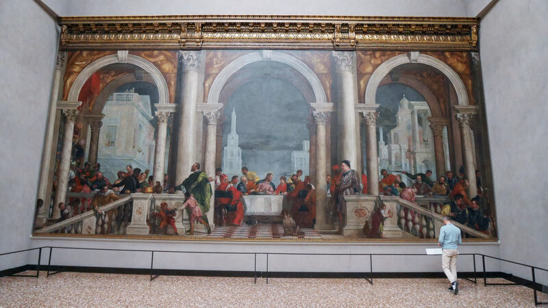 Accademia Galleries : Veronese's Feast in the House of Levi is one of the collection's most impressive works, with its monumental scale revealed by the person standing beside it