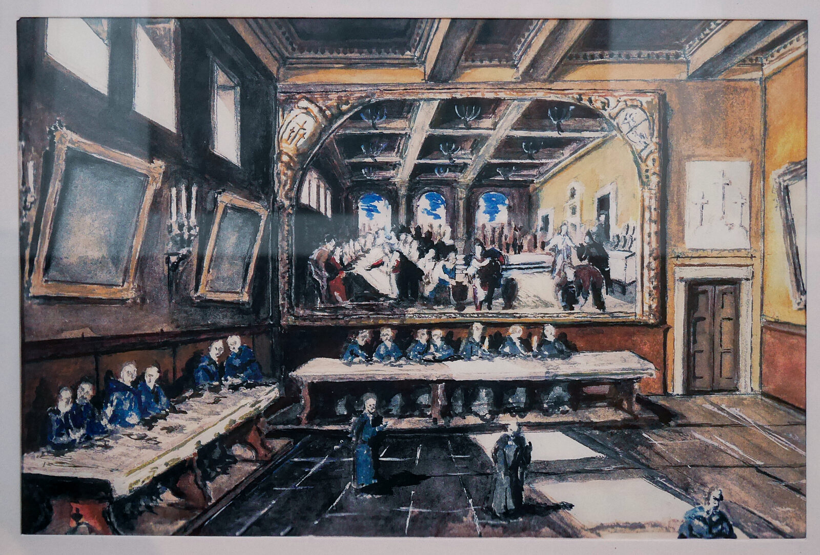 La Salute : This sketch helps us envision the canvas in its original setting - Tintoretto designed the room’s expansion, perspective, ceiling partitions, and windows to flow seamlessly into the artwork
