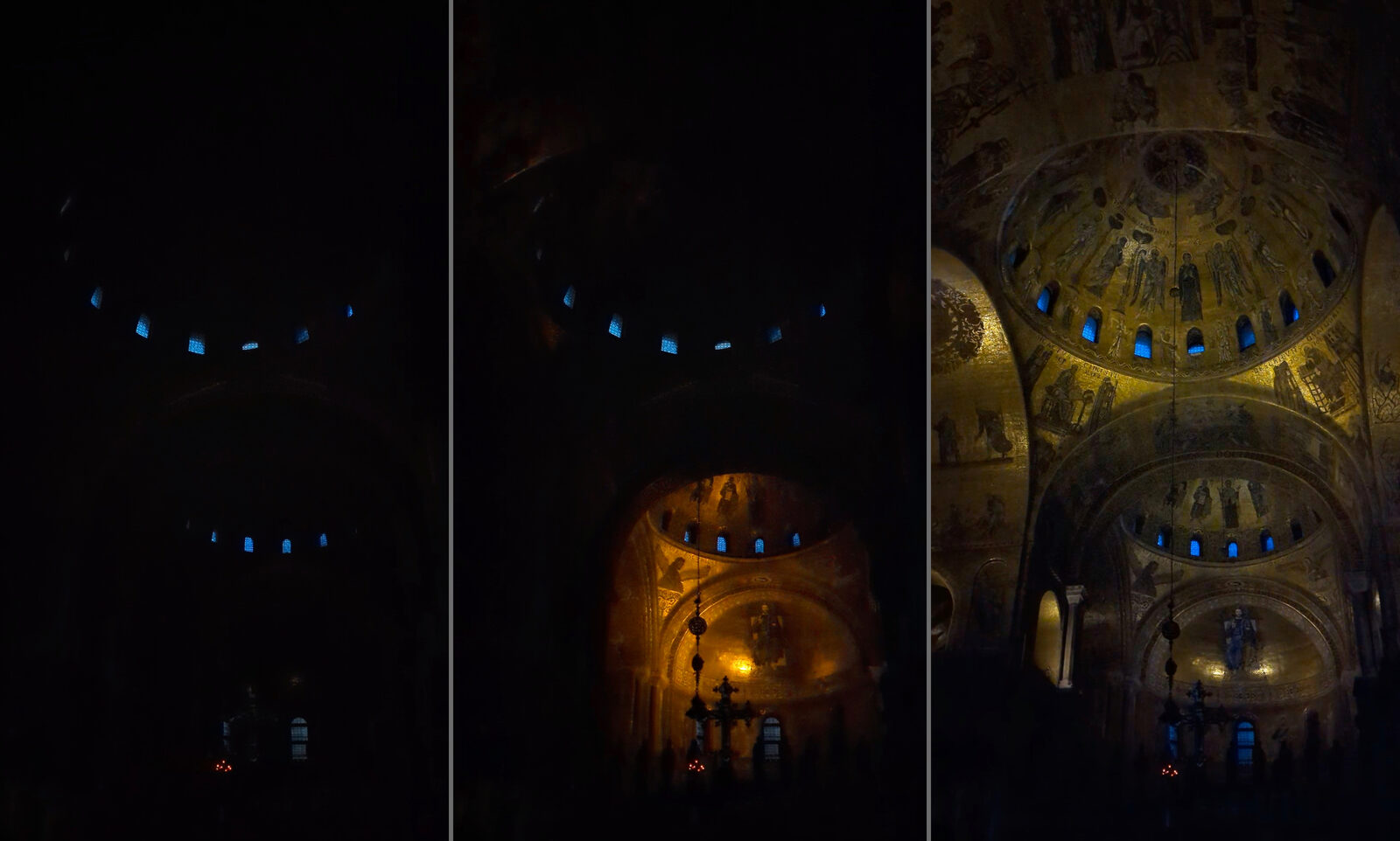 Basilica di San Marco : The evening tour begins in pitch-black darkness, until suddenly the divine command of 'Let there be light' illuminates the church in a breathtaking spectacle