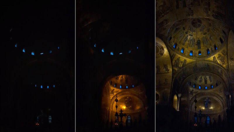Basilica di San Marco : The evening tour begins in pitch-black darkness, until suddenly the divine command of 'Let there be light' illuminates the church in a breathtaking spectacle