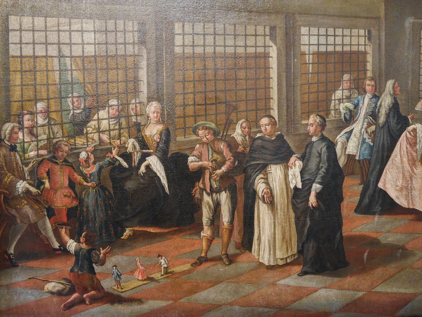 Carlo Goldoni's House : Painting depicting puppet shows held for young guests in the nuns' parlour at San Zaccaria when relatives and friends visited the Sisters