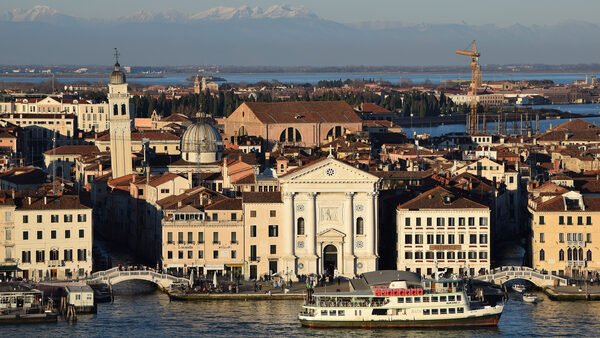 Chiesa della Pieta (Vivaldi Church) : The imposing facade, observed from the bell tower of San Giorgio Maggiore