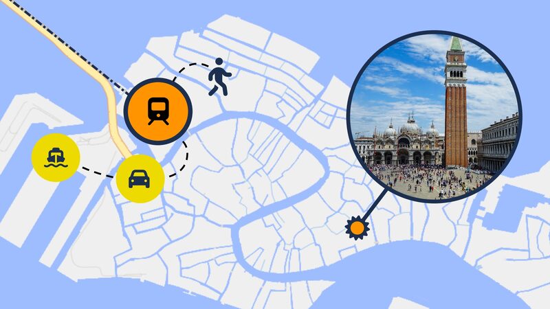  : Mapa das opções para chegar a Veneza a partir do continente