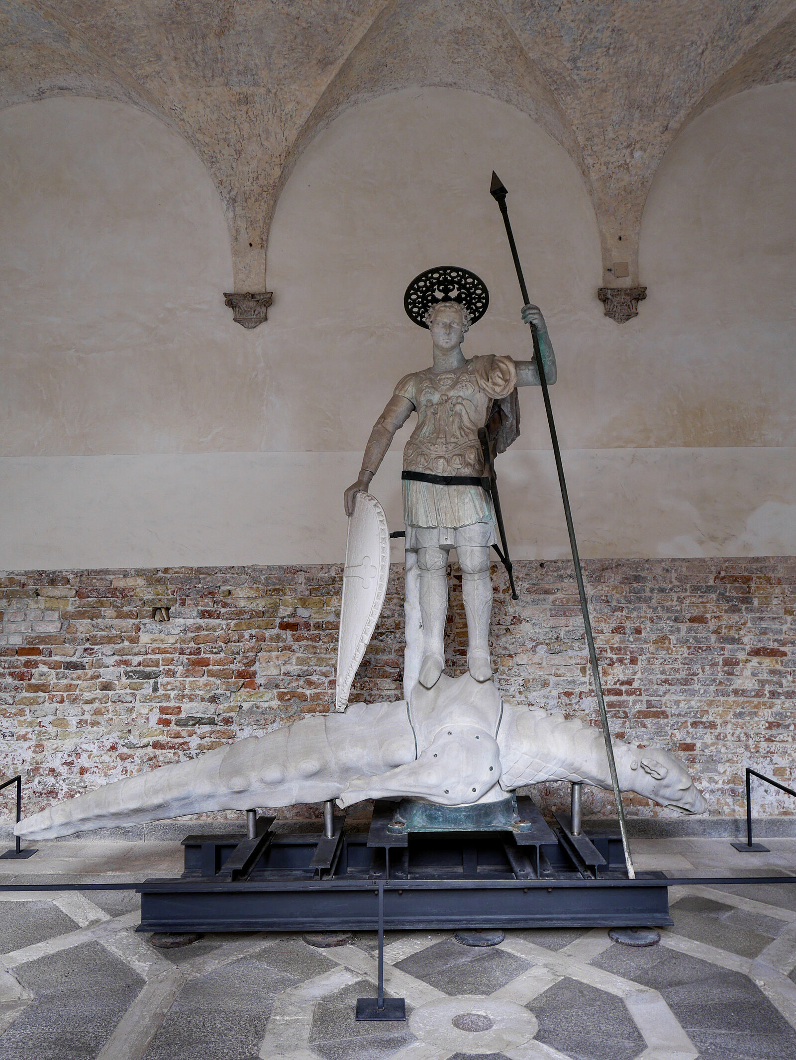 Doge's Palace : The original statue of Saint Theodore who was the patron saint of Venice before Saint Mark