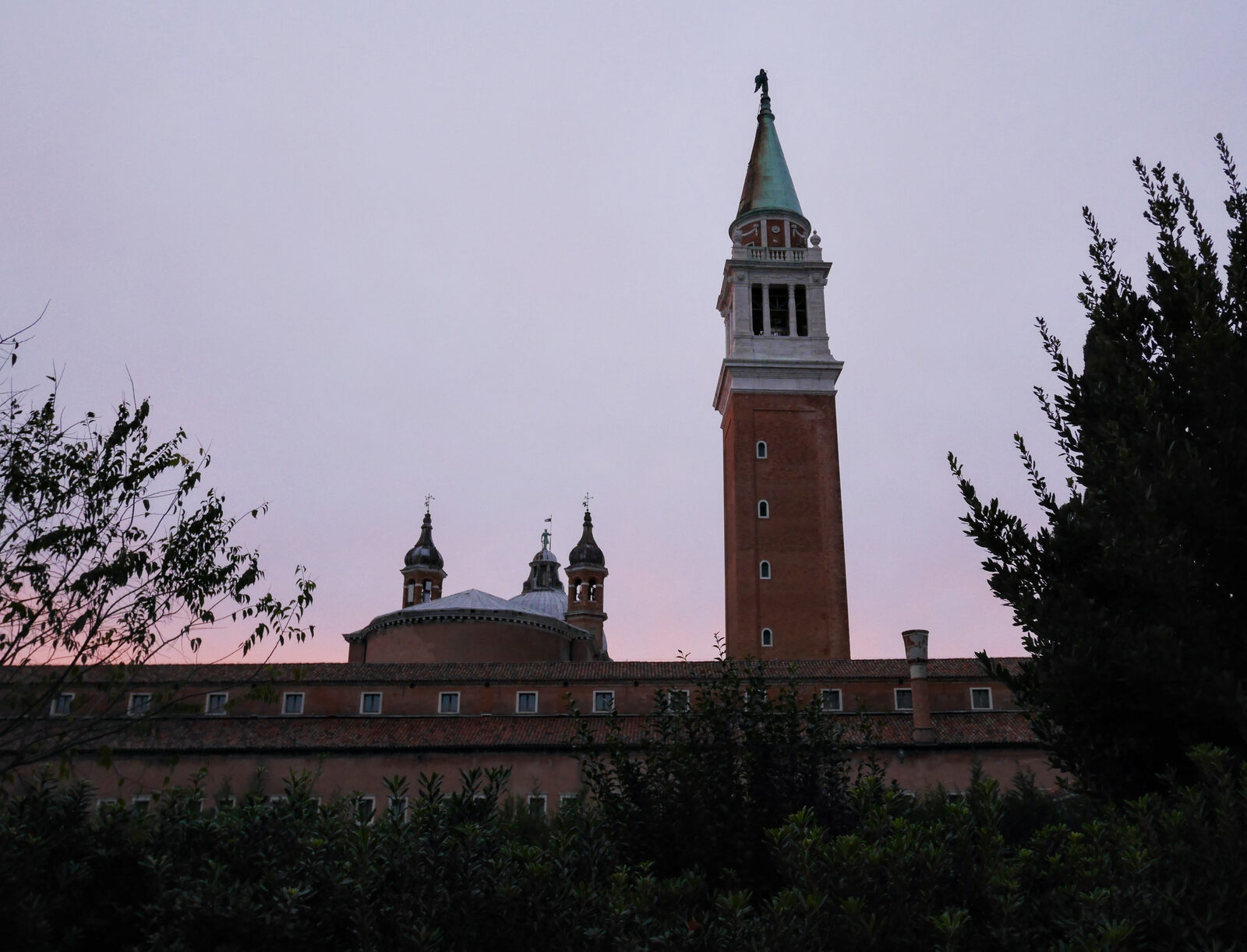 Le Stanze del Vetro : View of the back of San Giorgio Maggiore and its iconic bell tower from the exhibition entrance