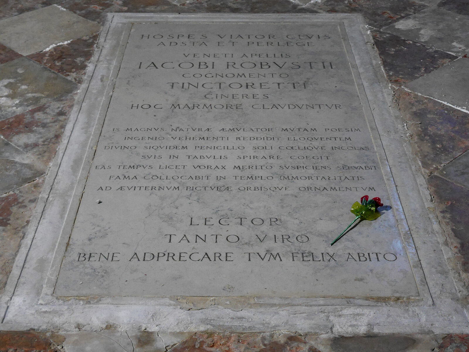 Madonna dell'Orto : A rather small and unassuming engraving in the white marble floor marks Tintoretto's tomb