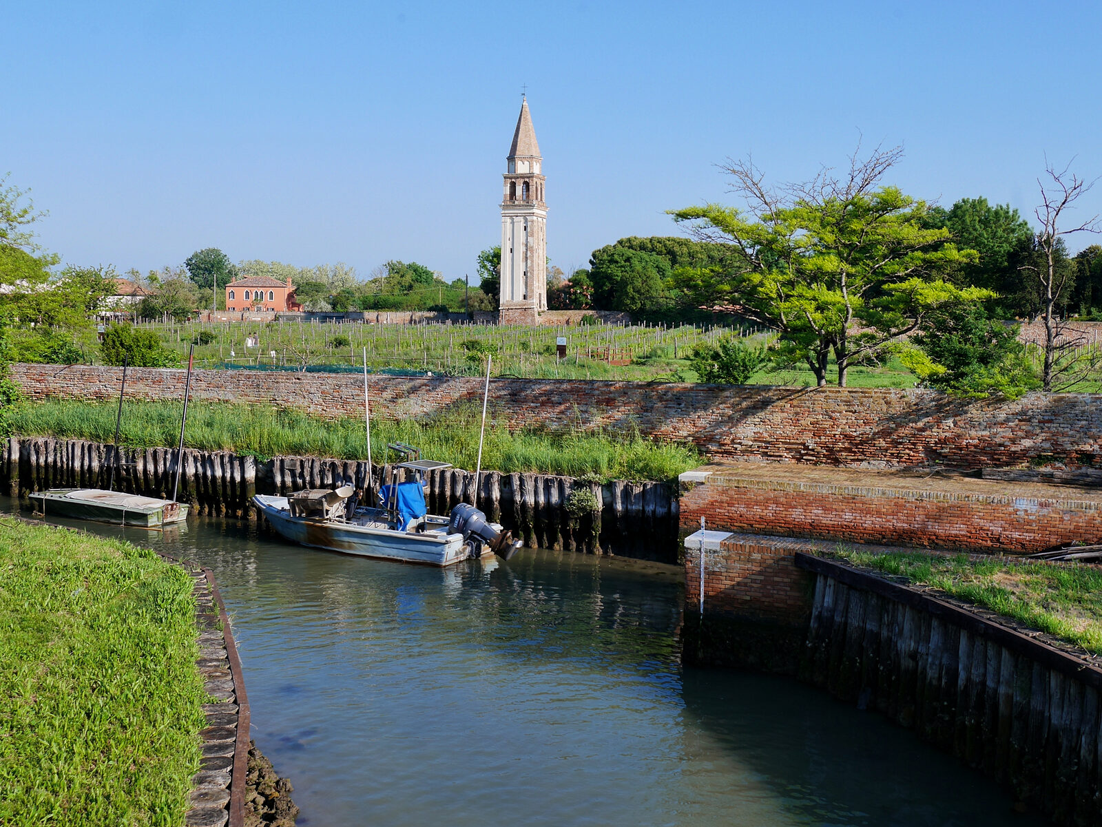 Mazzorbo : View of the island’s northern end, dominated by the iconic bell tower of the former church of San Michele Arcangelo