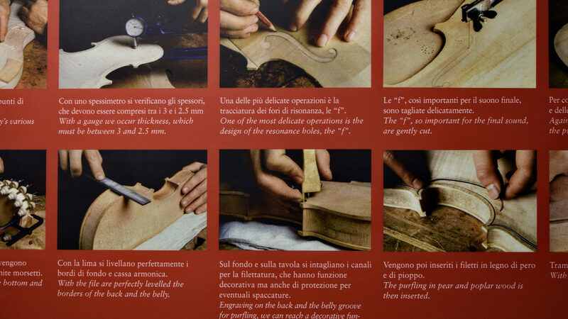 Museo della Musica : Panel illustrating the steps involved in crafting a violin