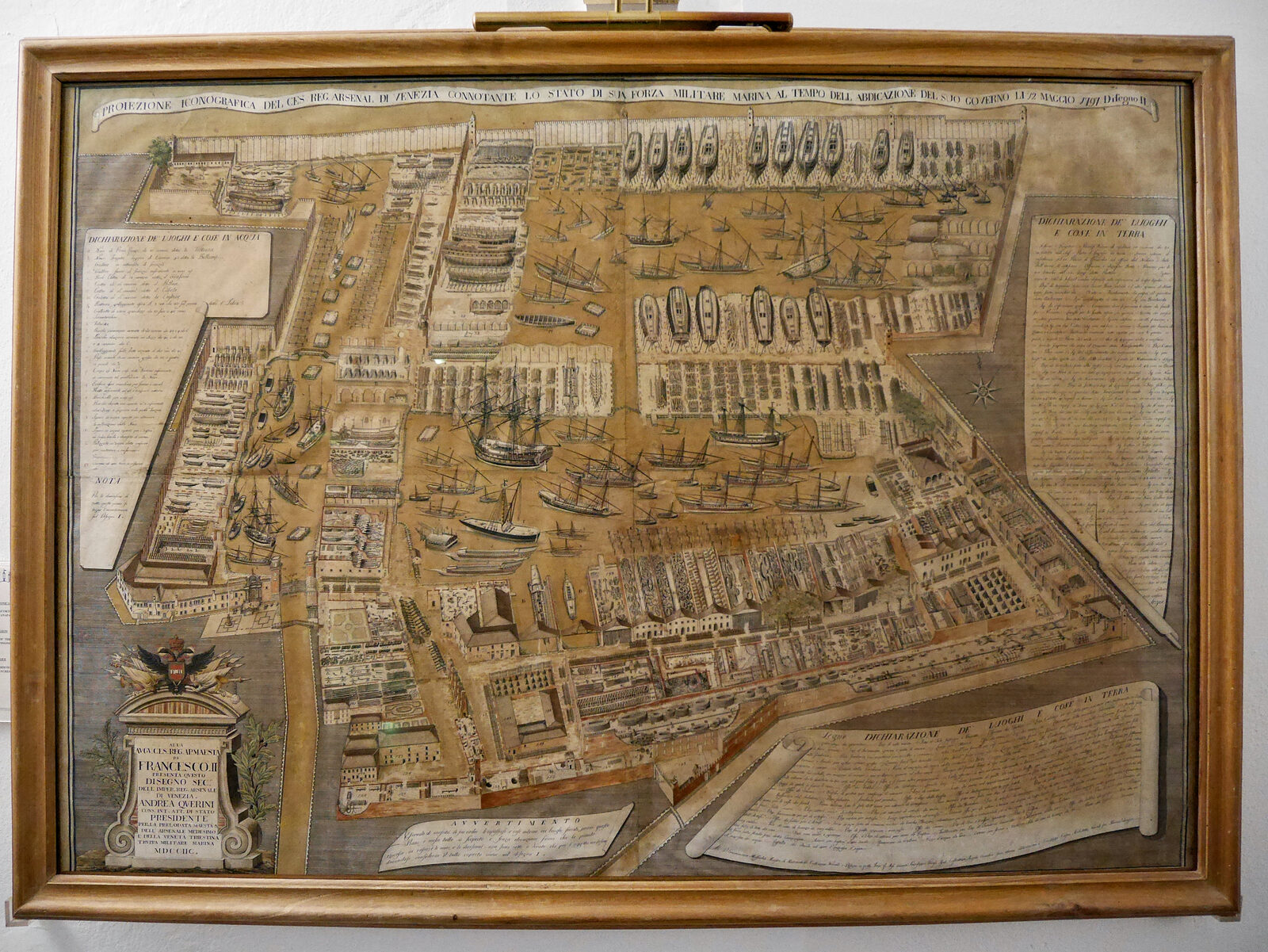 Naval History Museum : Print depicting the bustling shipbuilding activity at the nearby Arsenale, just before the pillage by Bonaparte's occupation forces