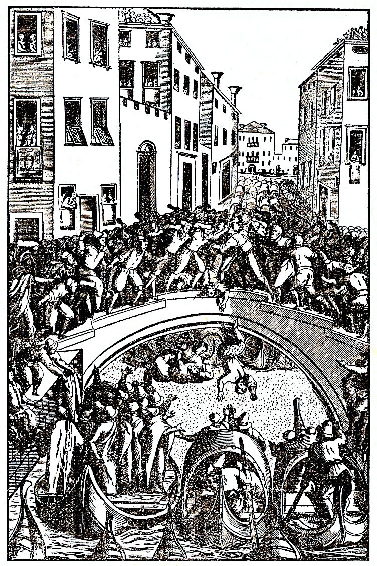 Ponte dei Pugni : Old engraving illustrating the fierce clashes between the two clans
