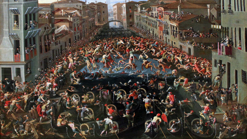 Ponte dei Pugni : Detailed old painting depicting the fights, with another one exhibited at Fondazione Querini Stampalia