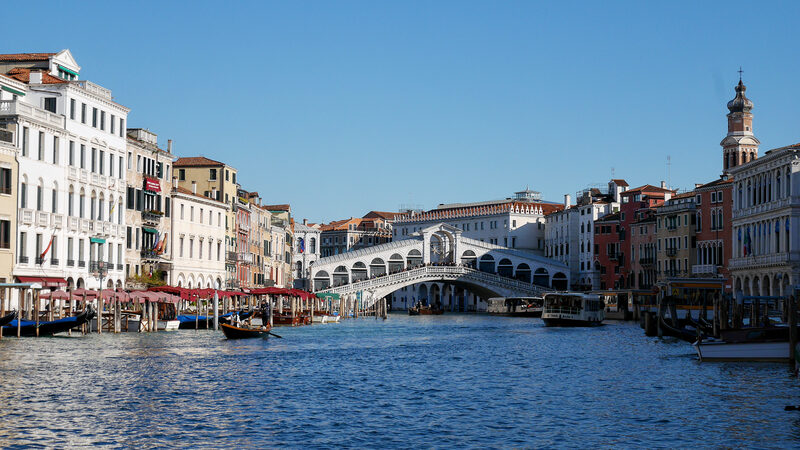 Rialto Bridge : This is the view of the bridge from the south as you cross Grand Canal on a traghetto from Riva del Vin