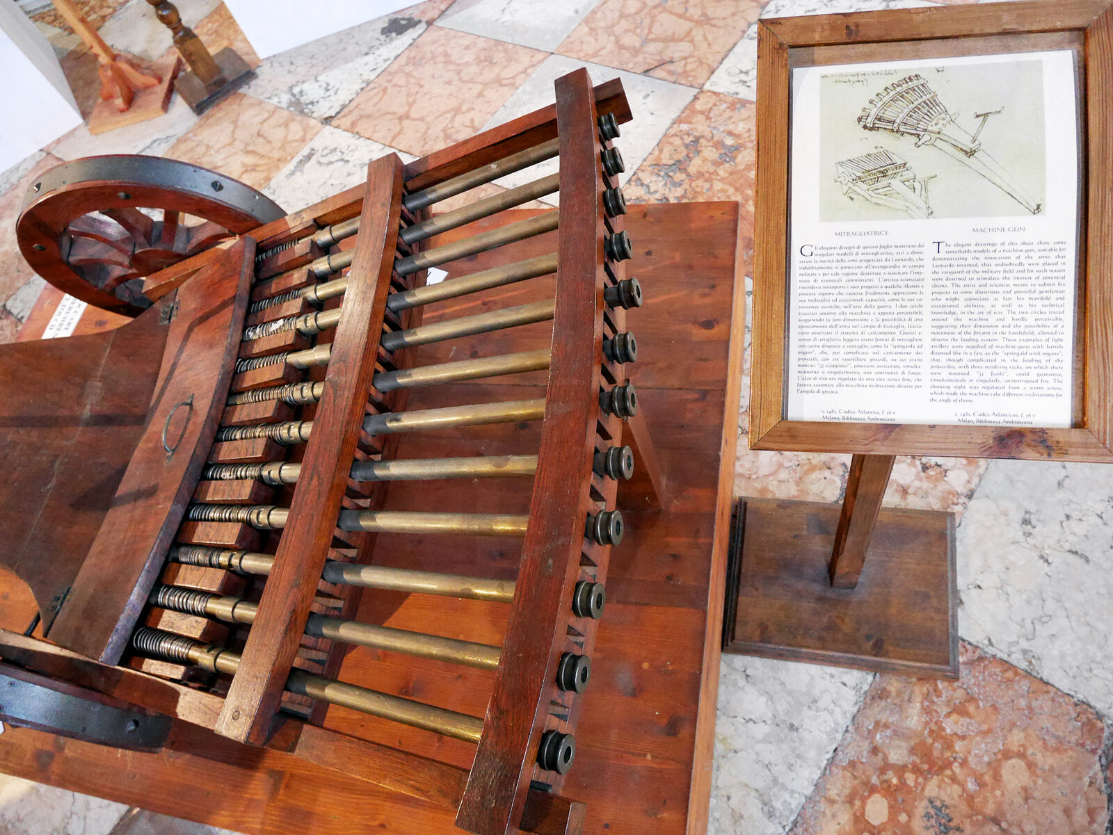 San Barnaba : Leonardo’s fascination with war machines is showcased by this prototype of an early machine gun