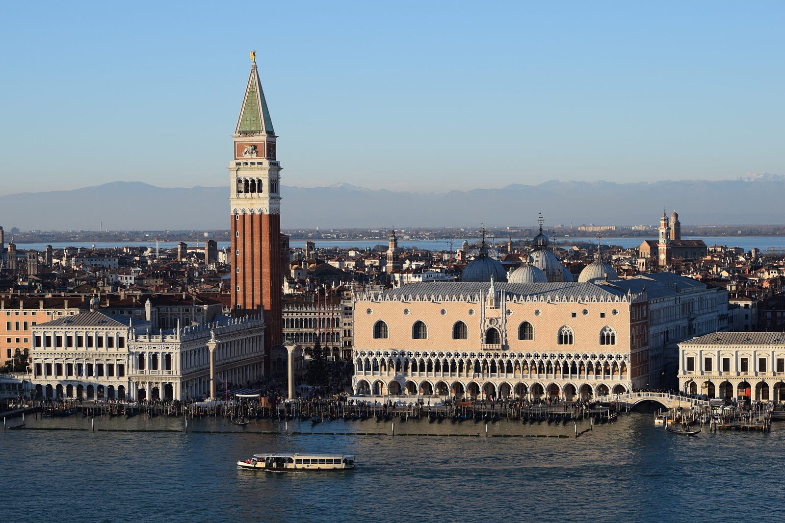 San Giorgio Maggiore : View over the Piazza San Marco with Campanile di San Marco and Palazzo Ducale easily identifiable