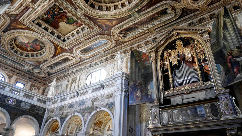 San Sebastiano : The organ loft partially obscures Veronese's wall frescoes from 1558, hinting that it may not have been part of the church's original design
