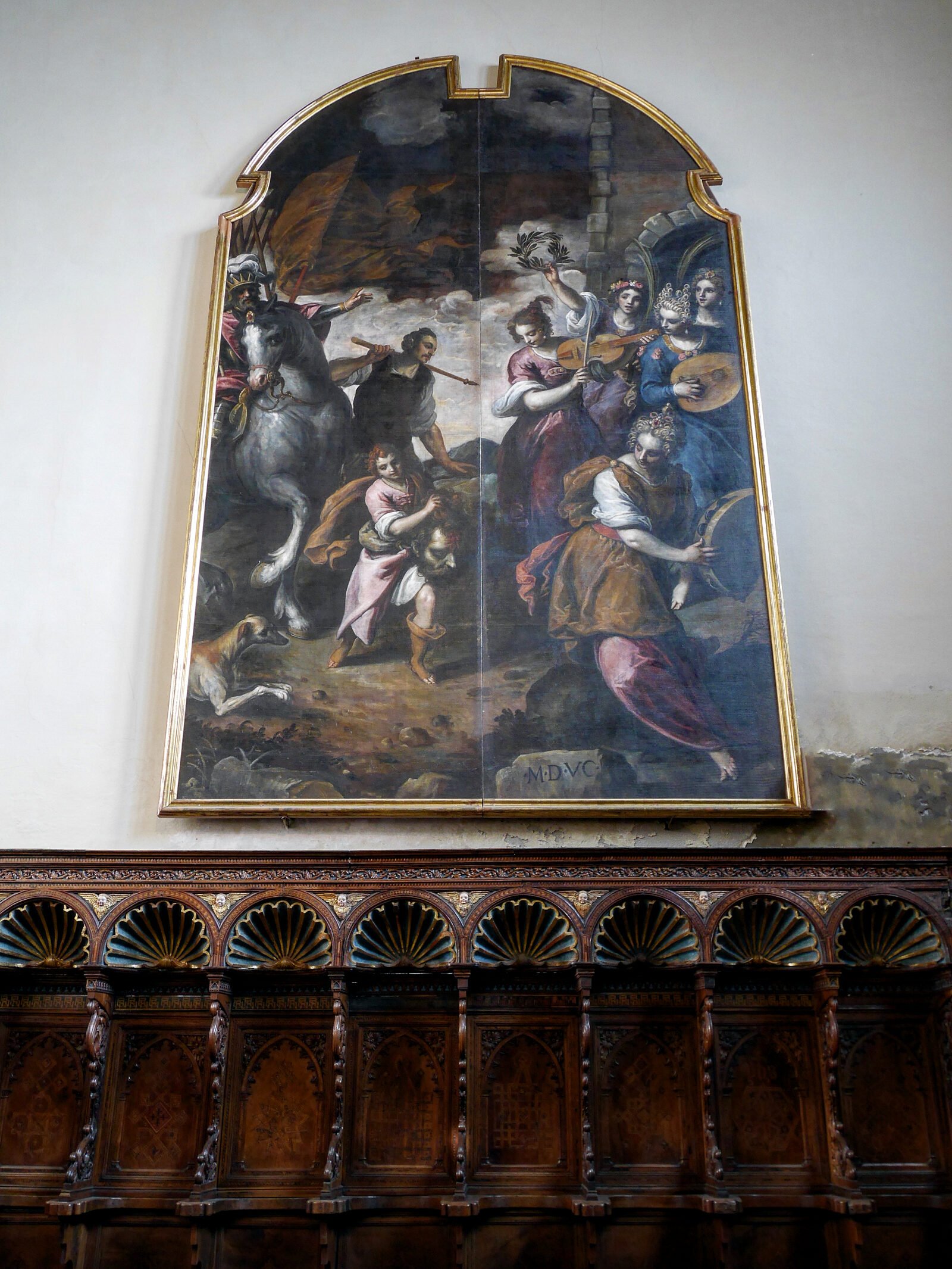 San Zaccaria : Carrying on Tintoretto's vibrant legacy, Palma il Giovane depicts the story of David defeating Goliath and being celebrated by the girls of Jerusalem