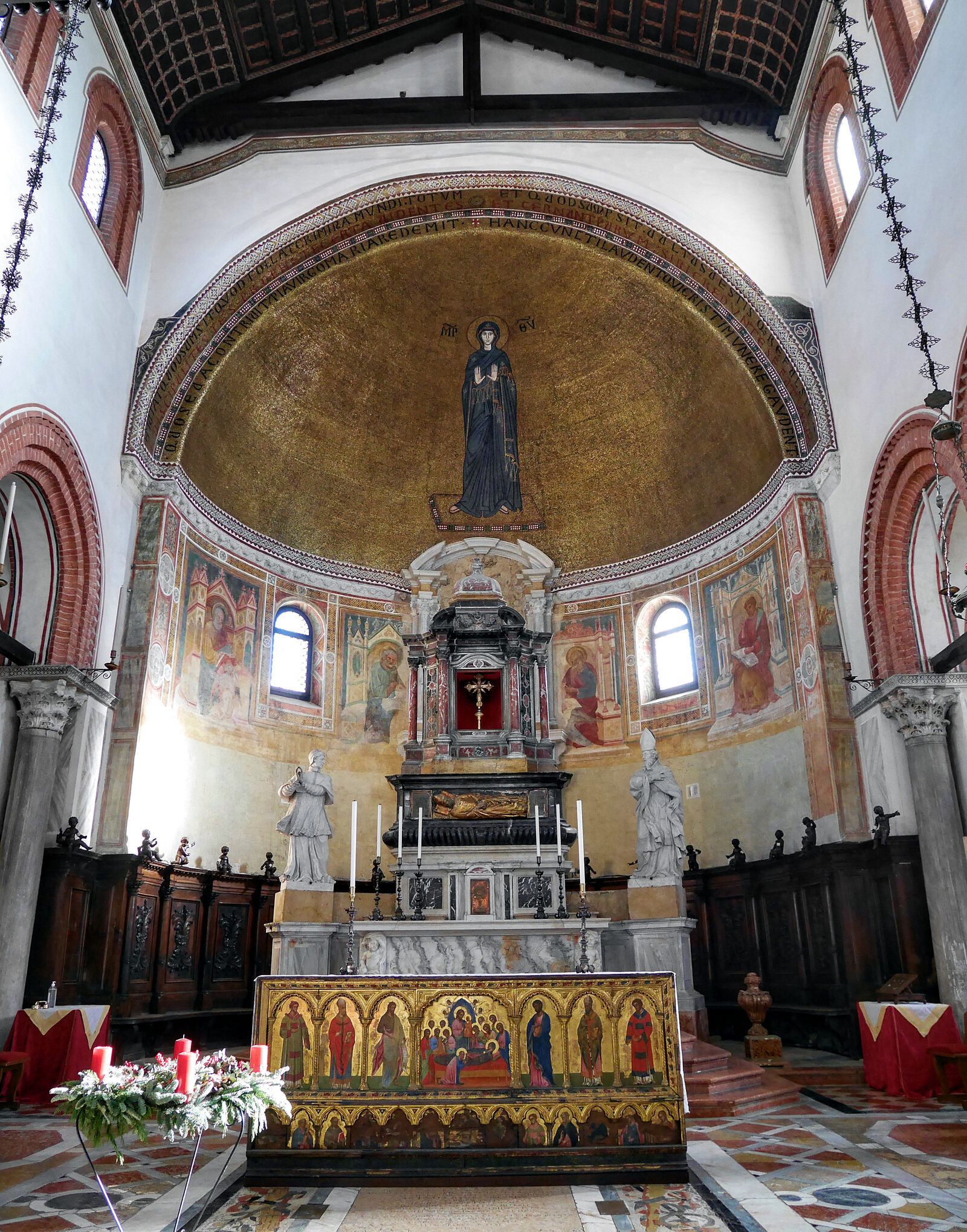 Santi Maria e Donato : The Virgin Mary is depicted in this 12th-century gilded-glass apse mosaic