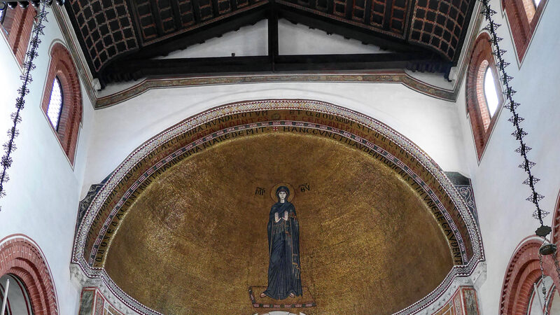 Santi Maria e Donato : The Virgin Mary is depicted in this 12th-century gilded-glass apse mosaic