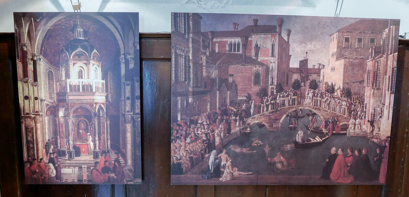 Scuola Grande San Giovanni : In the Chancellery, you'll find reduced-scale photographic reproductions of the famous cycle of large canvases depicting the Miracles of the True Cross, commissioned by the Scuola at the end of the 15th century. The originals are now housed in the Accademia Galleries.