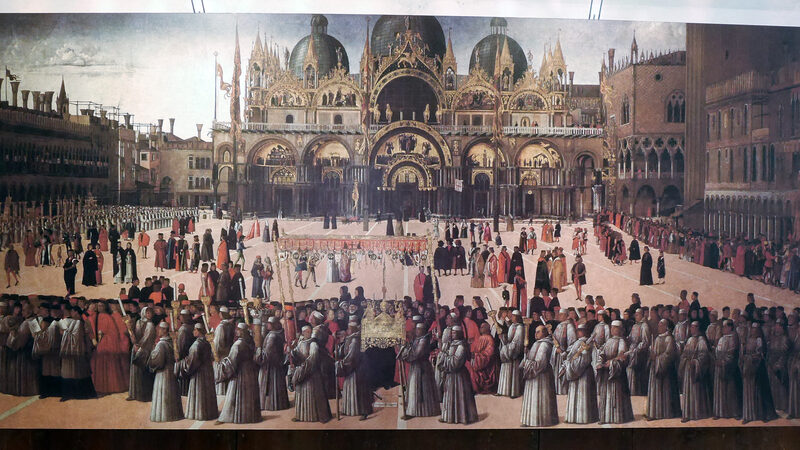 Scuola Grande San Giovanni : 'Procession in Piazza San Marco' by Gentile Bellini offers an interesting glimpse of what St. Mark's Basilica looked like in the 15th century.
