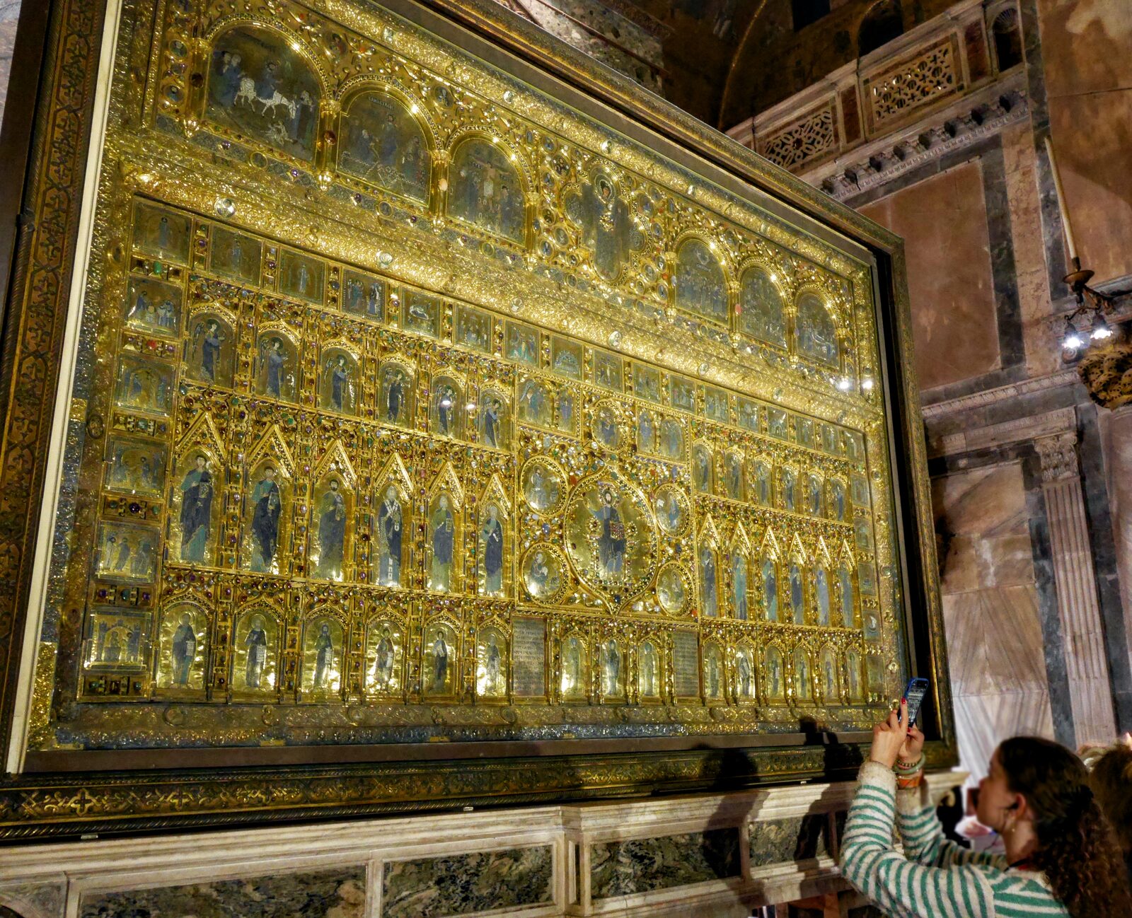 St. Mark's Basilica : Behold the Pala d’Oro ('Golden Panel') — a luminous 3x2 meter altarpiece, ablaze with gold and a constellation of precious gems