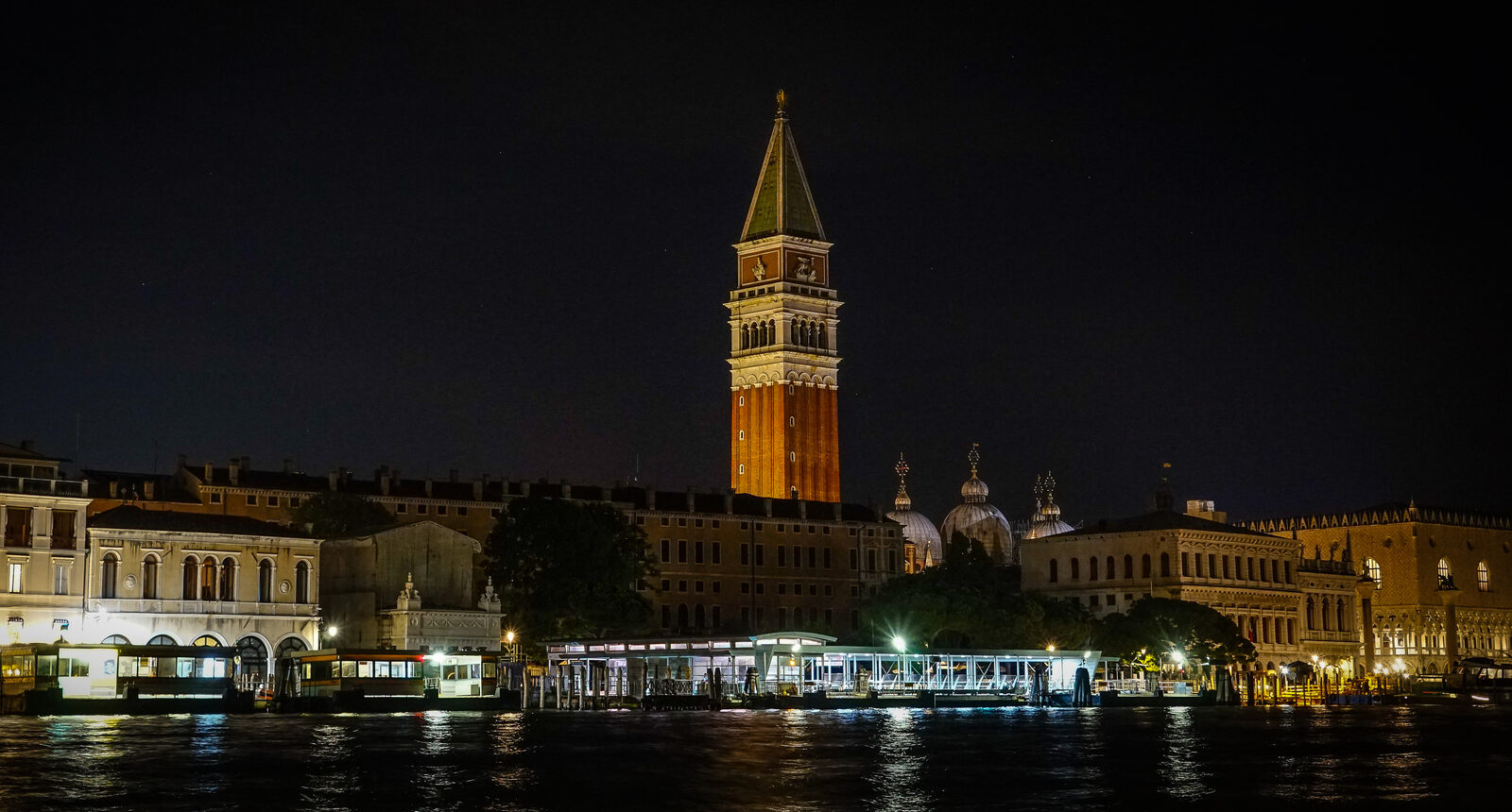 San Marco Campanile : With the starry sky in the background, as seen from Punta della Dogana