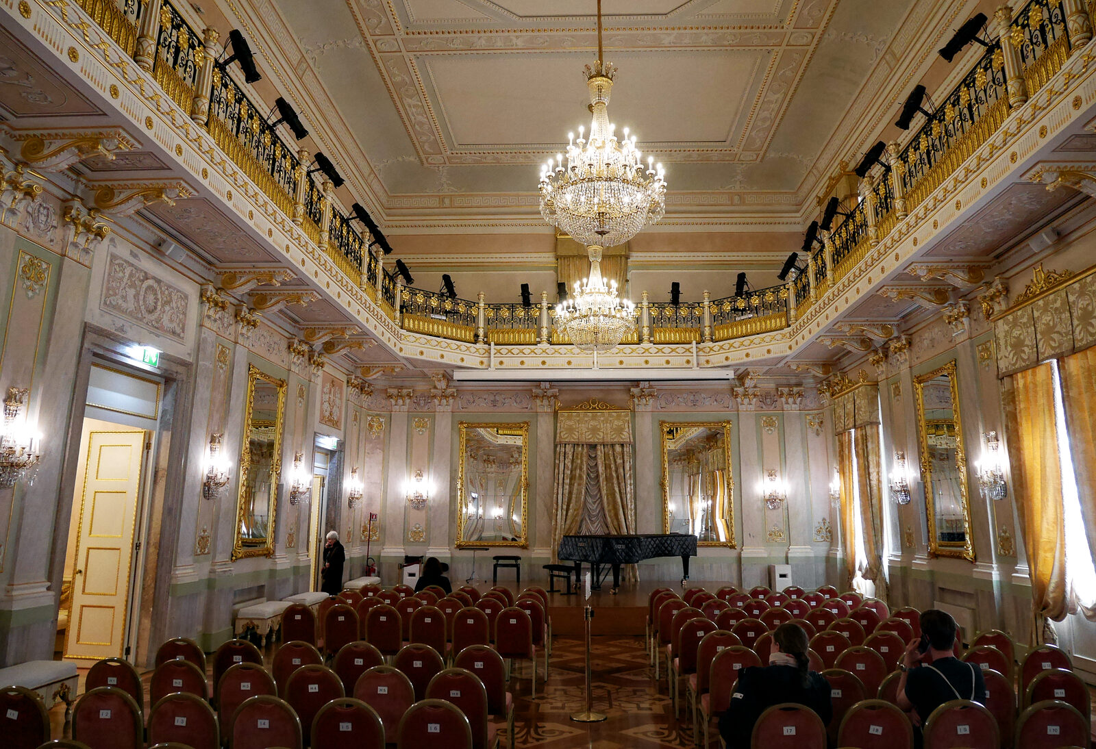 Teatro La Fenice : The ballroom (Sala Grande), the largest of the five Apollo rooms, once hosted grand aristocratic balls, while musicians played from the upper balcony