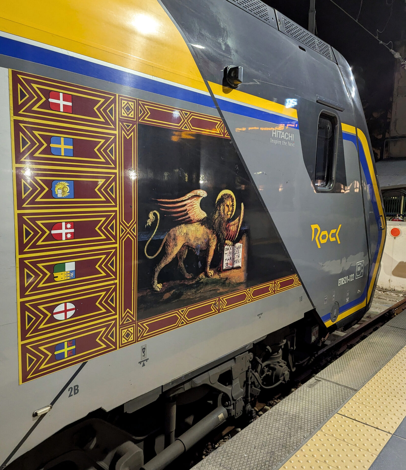 Train Station : Even the regional trains are a tribute to the city, with the Lion of Saint Mark — the iconic symbol of Venice — emblazoned on their sides.