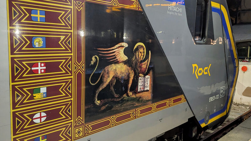 Train Station : Even the regional trains are a tribute to the city, with the Lion of Saint Mark — the iconic symbol of Venice — emblazoned on their sides.